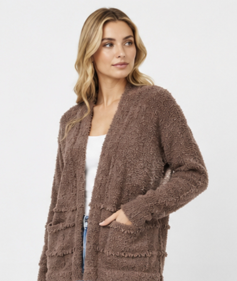 NWT BAREFOOT DREAMS SABLE BROWN COZYCHIC BOARDWALK CARDIGAN SWEATER SZ 2X
